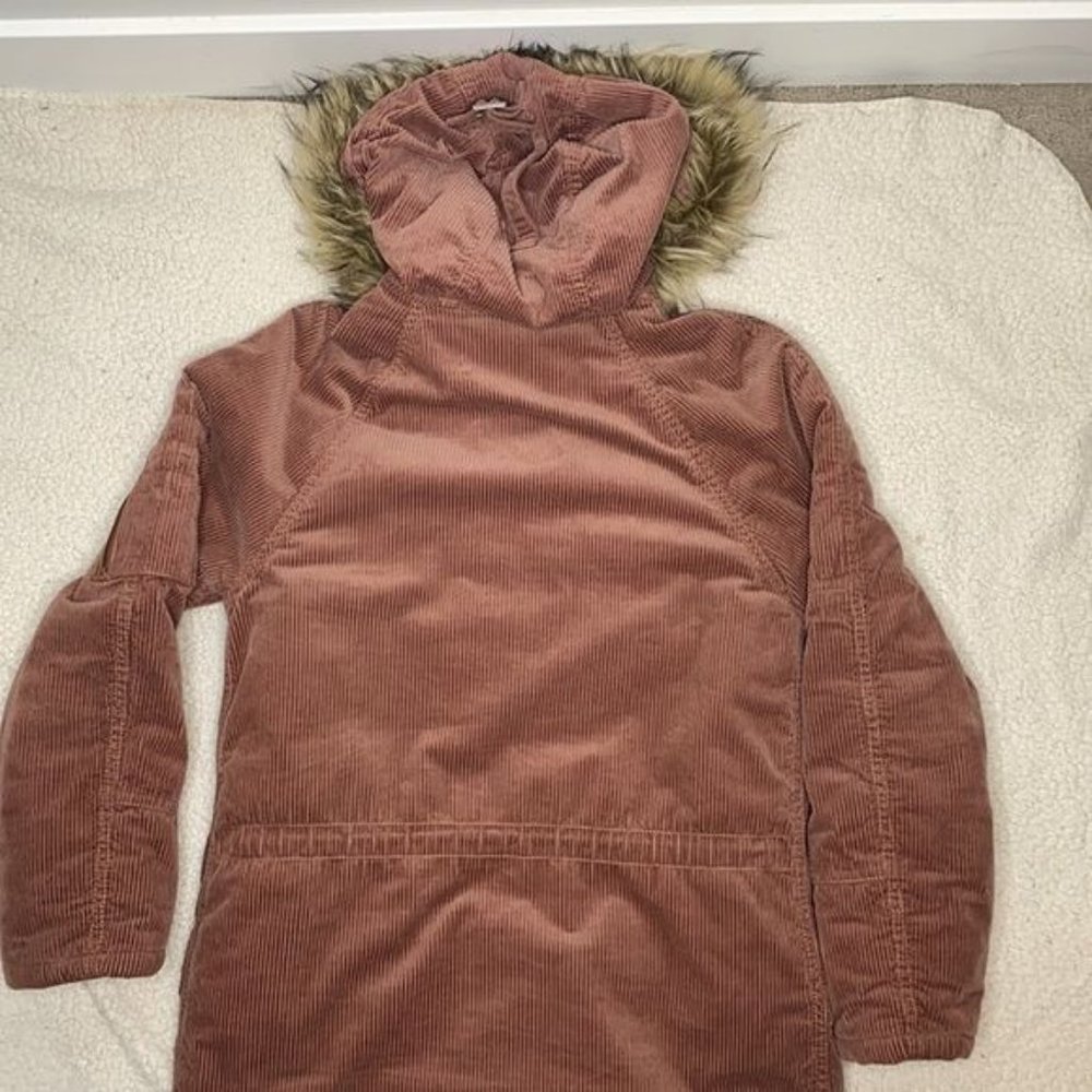 American Eagle Blush Pink Corduroy Faux Fur Hood Parka Jacket: Size XXS - Picture 4 of 13